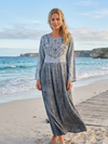 Gray Vintage Floral Embroidered Maxi Dress – Boho Retro Chic Rayon Maxi dress  L