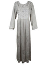 Women's Rustic Gray Maxidress, Embroidered Long Maxi Dress L