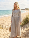Women’s Rustic Gray Embroidered Maxi Dress – Boho Chic Long Flowing Dress  L