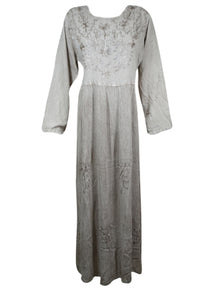  Women's Rustic Gray Maxidress, Embroidered Long Maxi Dress L