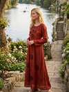 Women’s Ren Faire Maxi Dress Rustic Red | Embroidered Boho Loose Shift Long Dress L