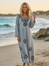 Women’s Ren Faire Gray Maxi Dress – Loose Shift Embroidered Boho Dress L