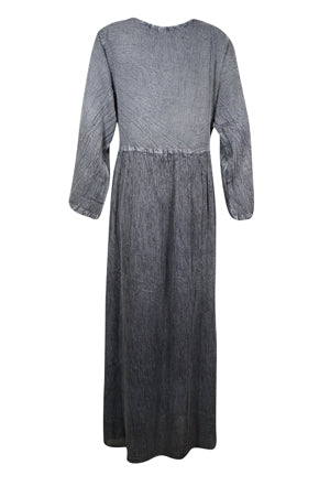 90s Gray Crinkle Rayon Boho Maxi Dress Embroidered Long Sleeve Fairy Dress, L 90s Gray Crinkle Rayon Boho Maxi Dress Embroidered Long Sleeve Fairy Dress, L