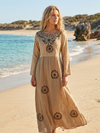 Women’s Rustic Yellow Medieval Maxi Dress – Embroidered Boho Travel Dress  L