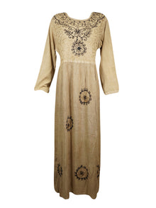  Women's Rustic Yellow Medieval Maxidress, Embroidered Long Maxi Dress, Travel Dress L