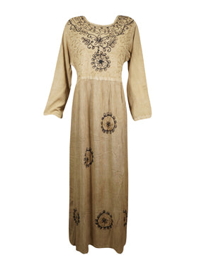 Women's Rustic Yellow Medieval Maxidress, Embroidered Long Maxi Dress, Travel Dress L