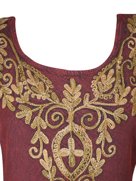 Women's Gothic Medieval Red Embroidered Long Maxi Dress, Boho maxi dresses L