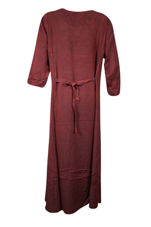 Women's Gothic Medieval Red Embroidered Long Maxi Dress, Boho maxi dresses L