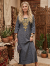 Women’s Embroidered Gray Maxi Dress – Boho Hippie Long Travel Dress Stylish Gift for Her M