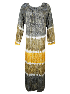 Multicolor Crinkle Rayon Dresses, Retro Embroidered Gift Vintage Floral Maxi Dress,  XL