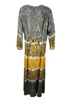 Multicolor Crinkle Rayon Dresses, Retro Embroidered Gift Vintage Floral Maxi Dress,  XL
