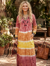 Boho Maxi Dress Pink Embroidered – Free Spirit Hippie Rustic Long Dress for Women XL