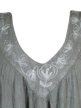 Women's Maxi Sundress, Gray Embroidered Beach Bohemian Dresses, Lounger Dress L