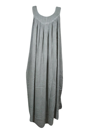Women's Maxi Sundress, Gray Embroidered Beach Bohemian Dresses, Lounger Dress L