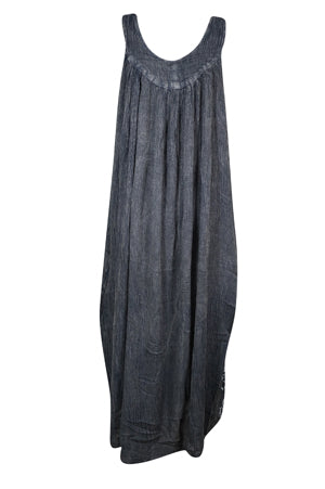 Women's Boho Maxi Dress, Gray Embroidered Sleeveless Bohemian Comfy Dresses L