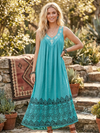 Gorgeous Vintage Sky Blue Maxi Dress – Embroidered Bohemian Maxi Dress, Flowy Boho Summer Dress L