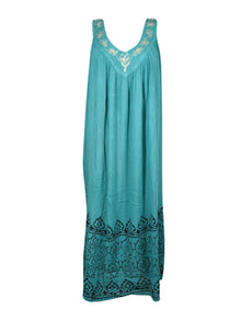  Gorgeous Vintage Sky Blue Maxi Dress, Embroidered Bohemian Maxi Dresses L