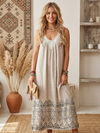 Women's Beige Embroidered Maxi Sundress – Bohemian Beach Maxi Dress Resort Wear L