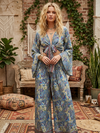 Boho Pant Set – Wide Leg Palazzo Pants & Bell Sleeve Tie Top | Vintage-Inspired 