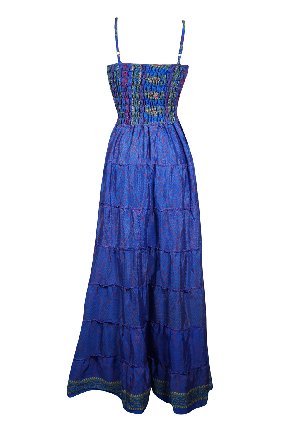 Women’s Blue Strappy Maxi Dress – Long Flowy Beach Summer Dress S/M