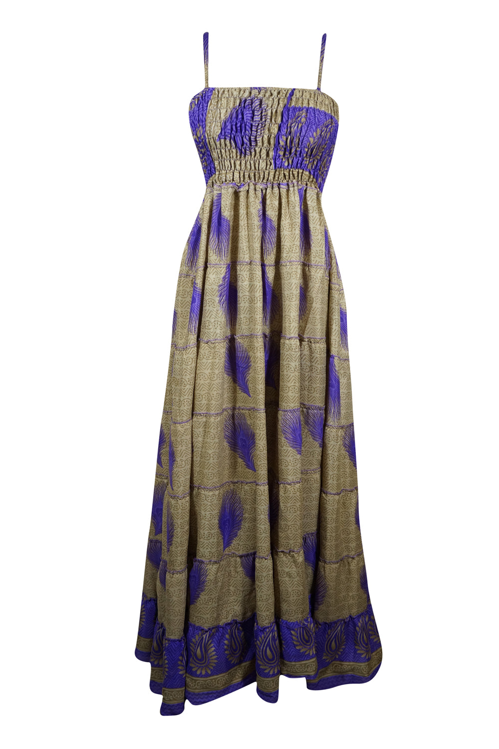 Womens Strappy Purple Beige Maxi Dress Boho Summer Beach Dress S/M Womens Strappy Purple Beige Maxi Dress Boho Summer Beach Dress S/M