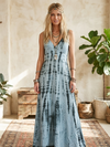 Women’s Blue White Tie Dye Maxi Sundress | Boho Summer Maxi Dress  XS
