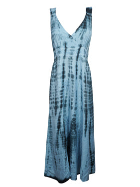 Women's Maxi Sundress Blue White Tie Dye Maxi Dress XS