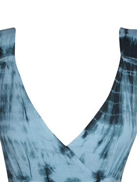 Women's Maxi Sundress Blue White Tie Dye Maxi Dress XS