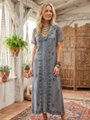 Women’s Gray Embroidered Travel Maxi Dress – Elegant Boho Gift Dress  L
