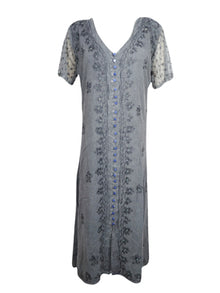  Womens Maxi Dresses, Gray Embroidered Travel Maxi Dress, Gift L