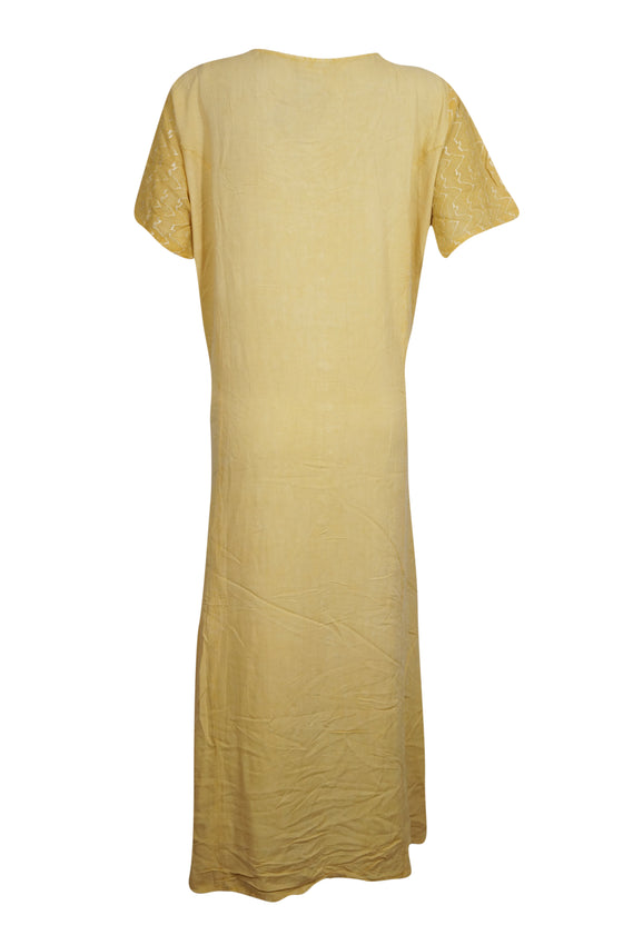 Womens Maxi Dresses Beige Boho Embroidered Travel Dress L