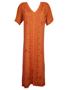  Womens Maxi Dresses Orange Hand Embroidered Travel Maxi Dress, Gift L