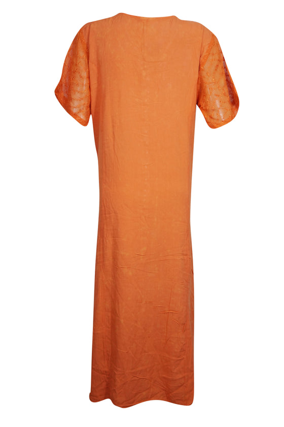 Womens Maxi Dresses Orange Hand Embroidered Travel Maxi Dress, Gift L