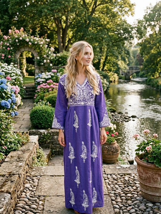 women's lavender maxi dress Women’s Embroidered – Bohemian Floral Summer Dress L Parmesan Peppercorn Dressing _brand_Lilly-Pulitzer Lightweight woven chiffon creates SIZE:UK 14