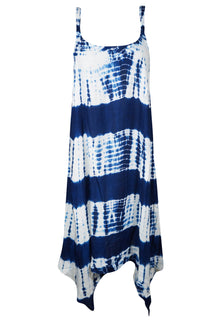  Blue and White Tie-Dye Tank Dress – Short Summer Cover-Up for Women S