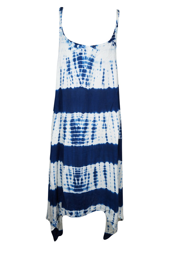 Blue and White Tie-Dye Tank Dress – Short Summer Cover-Up for Women S