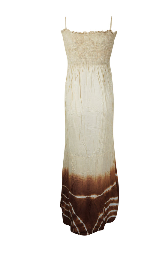 Women’s Strappy Beige & Brown Maxi Dress – Elegant Summer Party & Beachwear SM