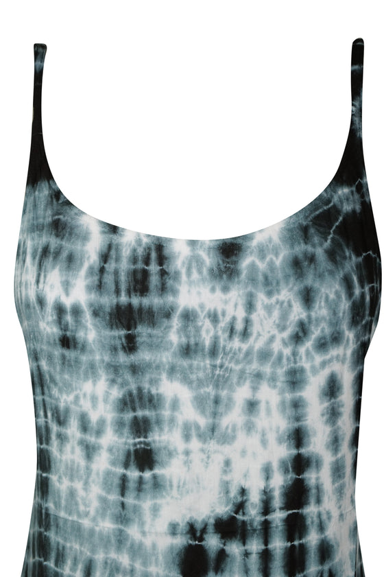 Boho Black White Tie-Dye Tank Dress – Long Summer Beach Cover-Up for Women S
