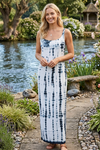 Boho Black White Tie-Dye Maxi Dress – Women’s Summer Tank Beach Cover-Up  S
