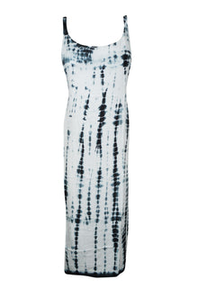  Boho Maxi Tie-Dye Tank Dress in Black and White – Women’s Long Summer Cover-Up S