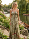 Gray Floral Boho Maxi Dress for Women | Handmade Recycled Silk Strap Dress S/M