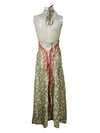 Womens Boho Maxi Dress, Gray Floral Strapdress, Recycle Silk Handmade Dresses S/M