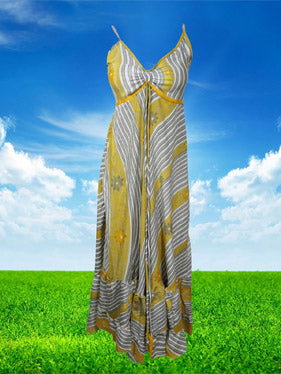 Womens Strappy Maxidress, Gray HELLS BELLS Summer Recycled Silk Beach Dress, S/M