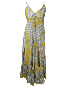 Womens Strappy Maxidress, Gray HELLS BELLS Summer Recycled Silk Beach Dress, S/M
