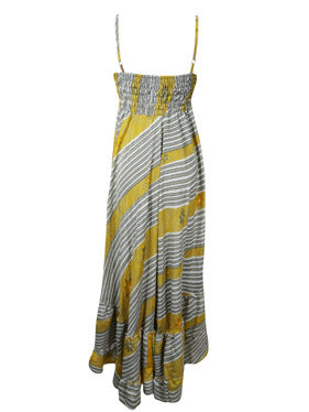 Womens Strappy Maxidress, Gray HELLS BELLS Summer Recycled Silk Beach Dress, S/M