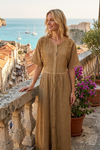 Boho Crinkled Button Down Maxi Dress | Loose Women's Long Dress, L