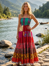 Red Recycled Silk Maxi Dress – Women’s Summer Beach Boho Dress  S/M