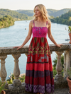 Women’s Pink Printed Maxi Dress – Handmade Spaghetti Strap Boho Summer Dress S/M