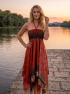 Women’s Red Boho Sundress | Handmade Halter Summer Beach Dress S/M