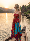 Women’s Handmade Red Blue Boho Sundress – Halter Neck Summer Dress for Beach S/M